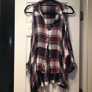 Cold shoulder flannel top